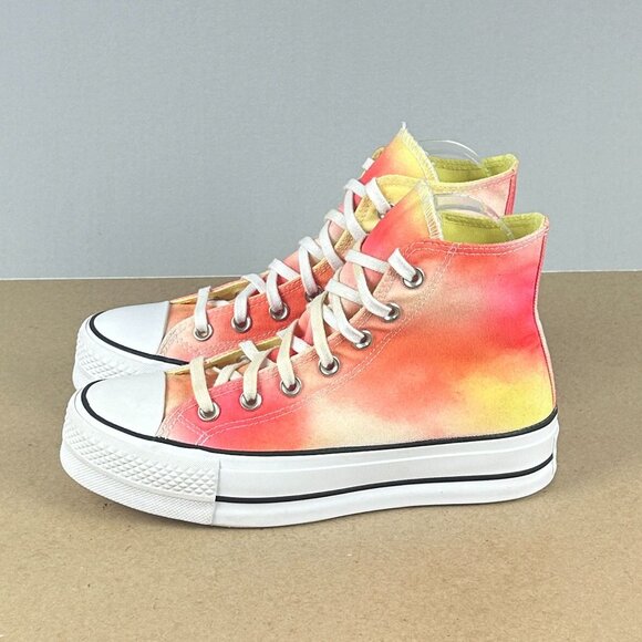Converse Shoes - Converse Chuck Taylor Lift High Top Sneakers Womens 6.5 Orange Yellow Tie Dye